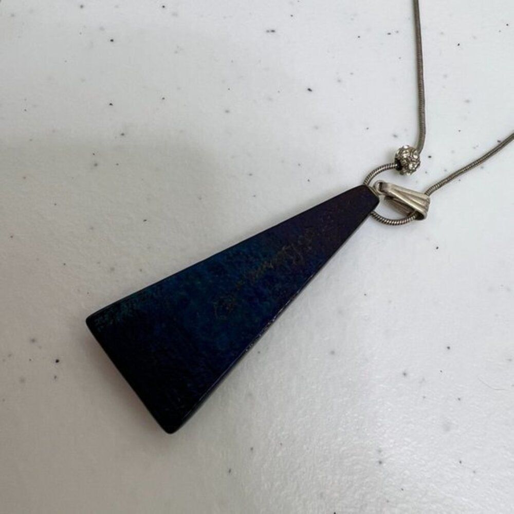 Fused Glass Necklace Geometric Blue‎ Dichroic Sterling Silver 925 Chain Stripe - Picture 8 of 10
